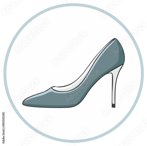 High-heeled shoe vector illustration inside a circle, elegant footwear concept
