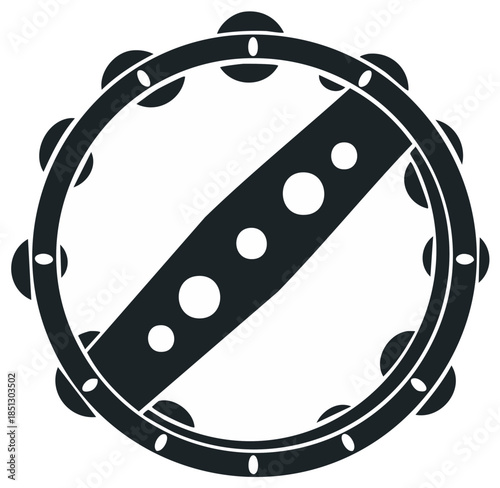 Simple black and white tambourine icon musical percussion instrument graphic illustration