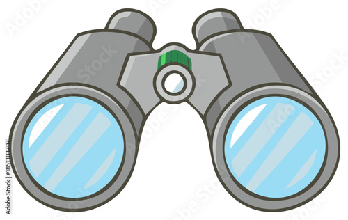 Cartoon Illustration of Gray Binoculars with Blue Lenses