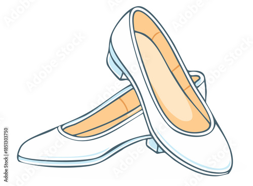 Elegant white ballet flats footwear fashion illustration for women.