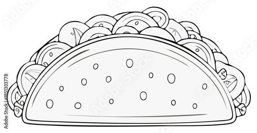 Simple Outline Taco Illustration with Fresh Ingredients