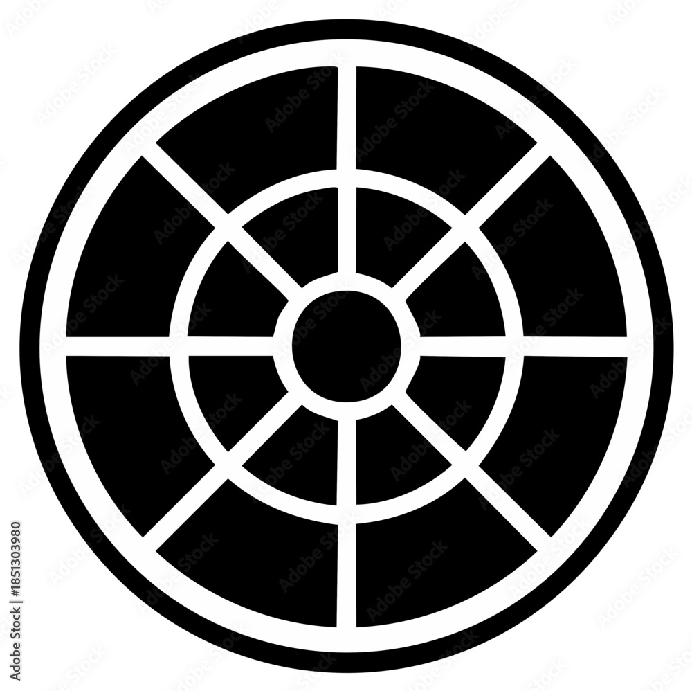 Fototapeta premium Circular target icon with geometric sections Simple wheel or reticle symbol