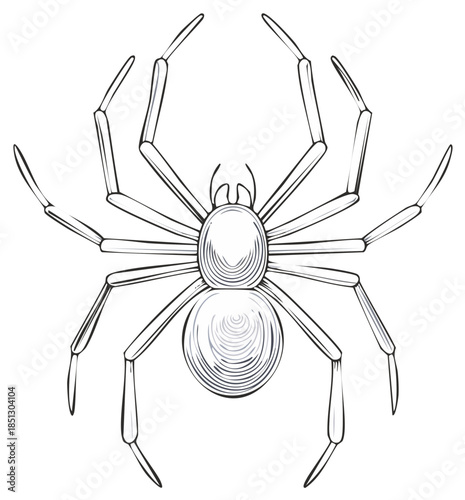 Detailed Outline Drawing of a Spider with Multiple Legs