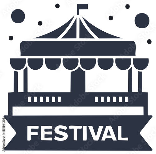 Festival design, carousel tent with flag, dots, banner, illustration.