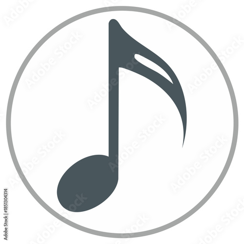 Simple dark grey musical eighth note symbol inside a thin light grey circle
