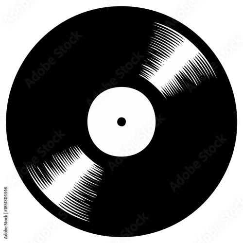 Black and White Vinyl Record Illustration for Music and Audio Concepts