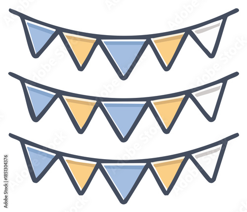 Vector illustration of colorful party bunting flags hanging in rows for festive decoration