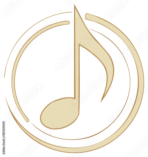 Musical note icon inside a circle, retro design. Symbol for music, sound, audio, melody, harmony.