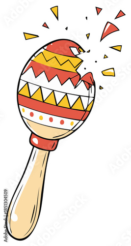 Cartoon Maraca Exploding with Shards Festive Noise Maker Music Instrument Illustration