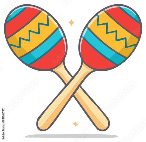 Vibrant cartoon illustration of crossed maracas, a symbol of fiesta and Latin music celebration