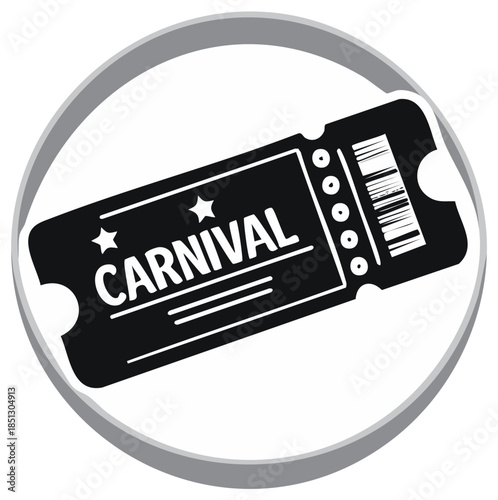Carnival admission ticket icon black and white vector illustration for entertainment and funfair events