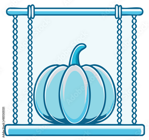Cool Blue Pumpkin Suspended by Chains in a Modern Frame