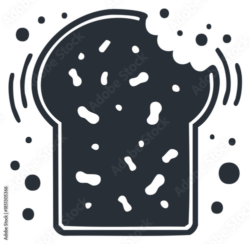 Black and white bitten bread graphic