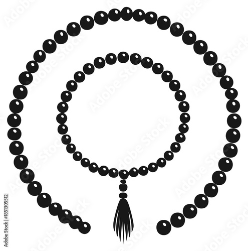Abstract decorative black bead string design isolated against a white background