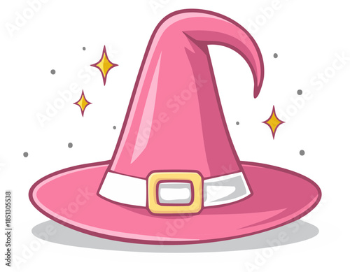 Sparkling Pink Witch Hat with Golden Buckle for Halloween and Fantasy Costumes