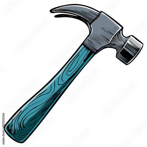 Detailed vector illustration of a claw hammer with a teal wood grain handle a sturdy hand tool for construction and repair work