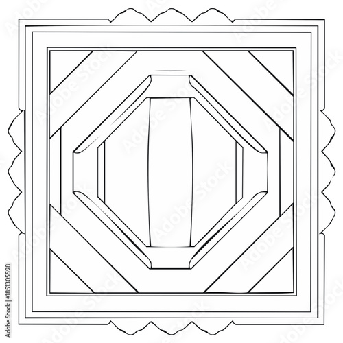 Abstract Decorative Ornament Geometric Illustration with Frame in Black and White