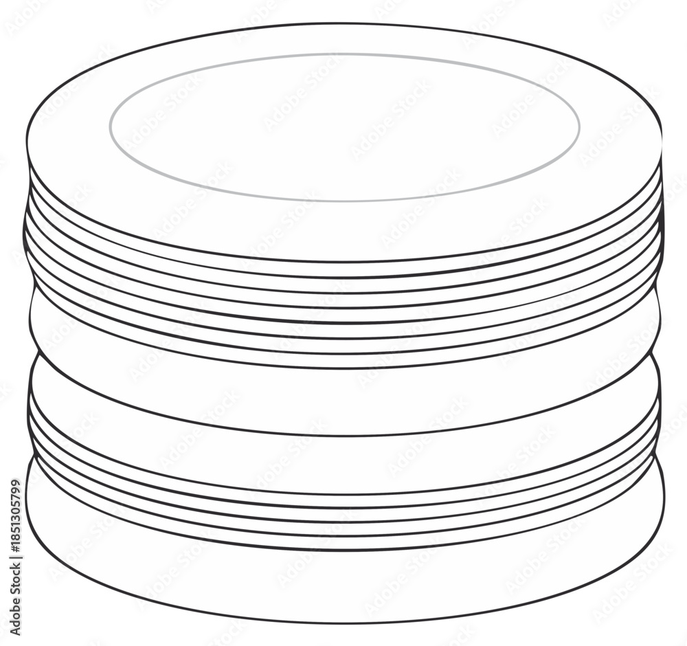 Obraz premium Stack of clean white plates kitchen dishes tableware line art illustration graphic design element