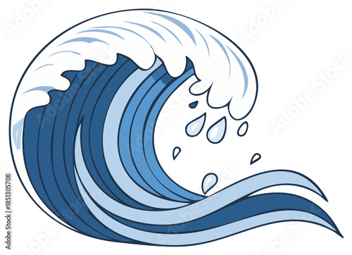 Stylized Ocean Wave with Spraying Water Droplets