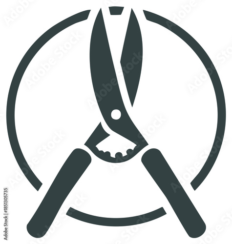 Pruning shears icon for gardening, landscaping, and horticulture. Garden clippers tool vector graphic.