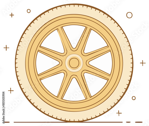 Vintage Bicycle Wheel Illustration in Brown and Beige with Tire