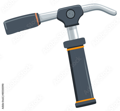 Modern dark grey scooter handlebar with orange accents and grips for riding