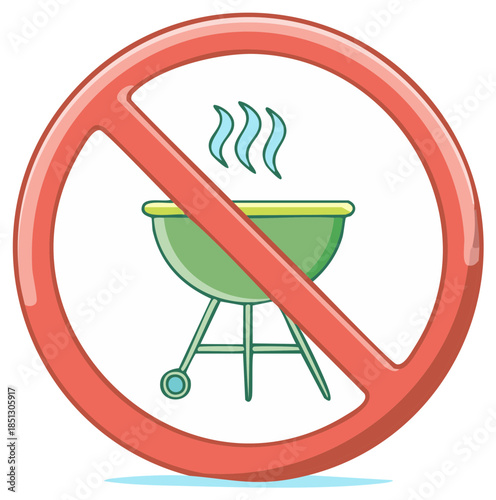 No Barbecue Sign Circle with Grill Icon Symbol Restriction Barbecuing Cooking Open Flames Heat Warning