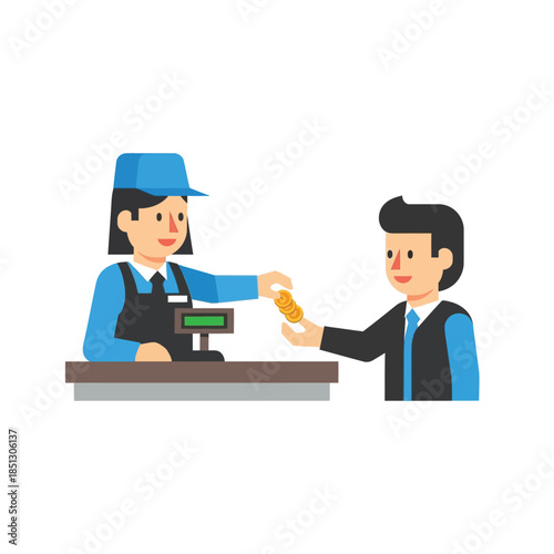 Customer buying products from cashier at counter in store