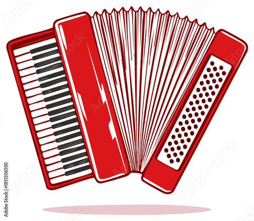 Classic red piano accordion musical instrument illustration for folk music