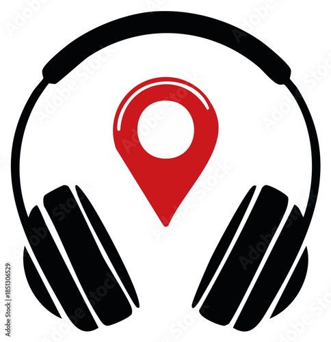 Headphones with Location Pin Icon Symbolizing Audio Tourism, Exploration and Destination Playlists