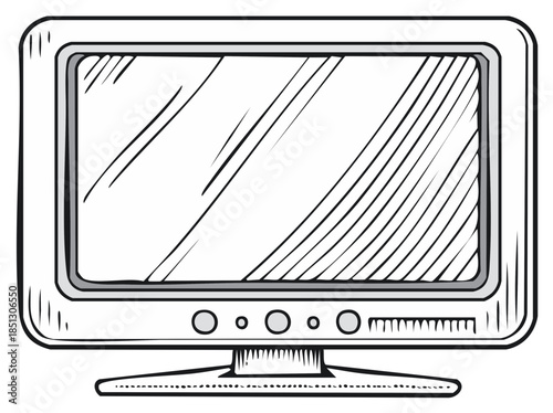 Retro Style Computer Monitor Illustration on White Background, Classic Television Screen Vector