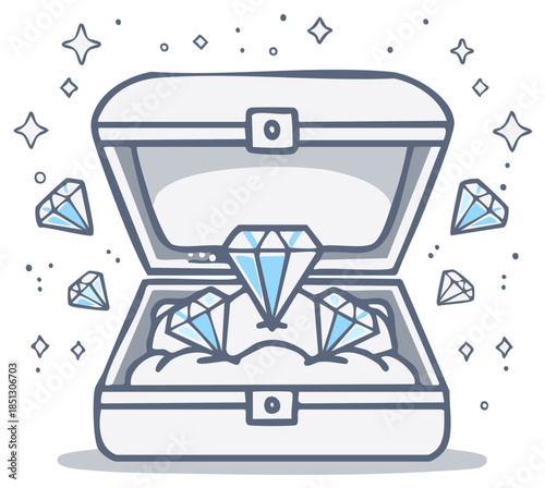 Open Treasure Chest Overflowing with Sparkling Diamonds and Gems