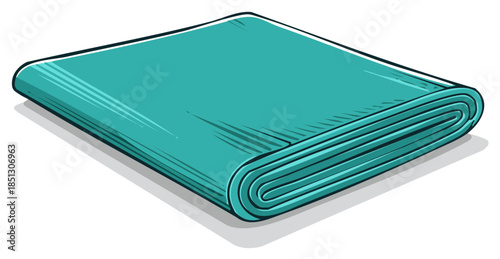 Folded turquoise fabric roll with visible layers and a shadow effect
