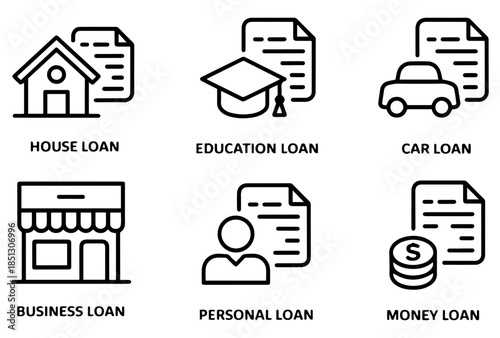 loan personal finance line icon set
