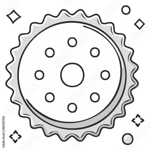 Stylized Sprocket Illustration with Geometric Sparkles: Gear, Chain, Wheel, Detail, Vector