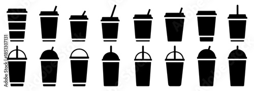 disposable coffee cup icon set