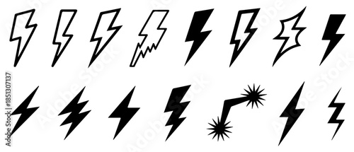 lightning bolt thunder strike icon set