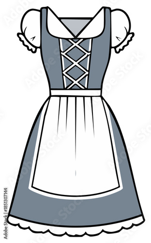 Traditional Dirndl Dress With Apron and Lace Up Front Design
