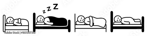 sleeping people bed icon set