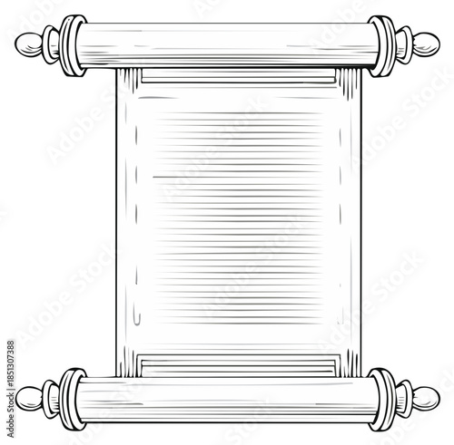 Vintage scroll with lined paper and ornamental wooden rollers for text documentation