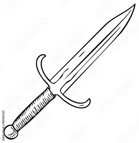 Hand-drawn illustration of a medieval sword with a wrapped hilt and sharp blade for a historical or fantasy theme project