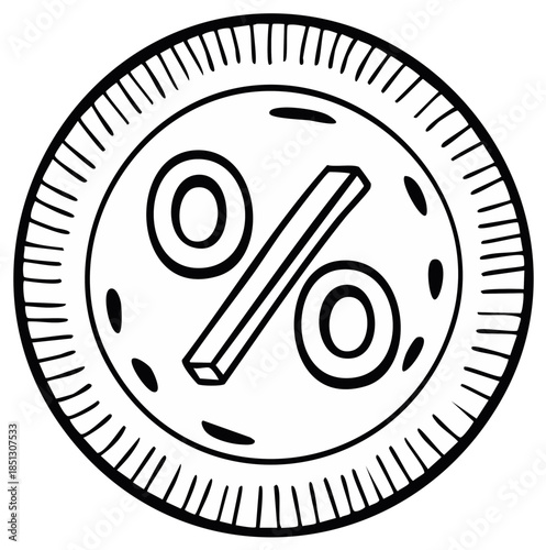Hand drawn coin with a percentage sign icon doodle illustration for finance and discounts