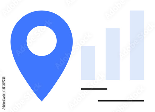 Data analysis concept. Blue location pin and bar chart highlighting geographic trends and statistical insights. Data analysis for business, marketing, research, apps, decision-making