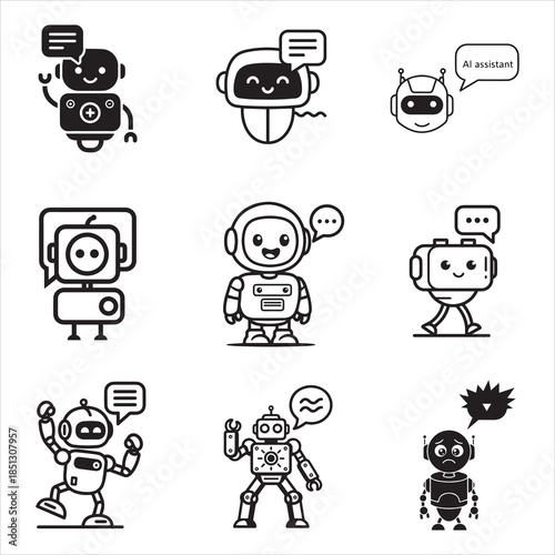 Assistant AI Chatbot Robot Speech Bubble Black Vector