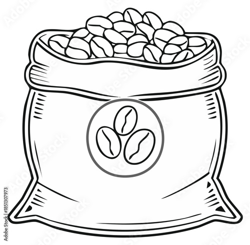 Sack of Coffee Beans Sketch: Hand-Drawn Rustic Icon with Coffee Symbol
