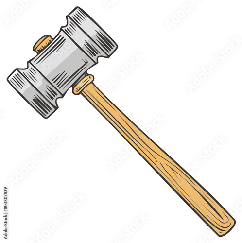 Heavy metal mallet with wooden handle for pounding and construction