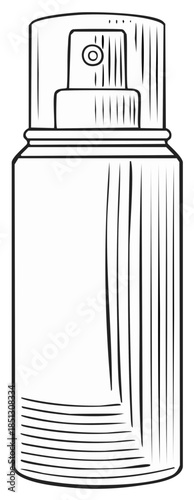 Black and white line drawing of a spray bottle with a cap and nozzle detail