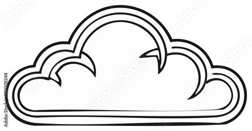 Stylized Cloud Outline Vector Illustration, Weather Symbol, Black and White