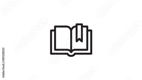 Open book with bookmark in minimalist line art style on white background for education