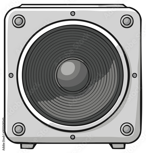 Monochrome Speaker Cartoon Illustration: Audio Equipment Icon for Sound Systems